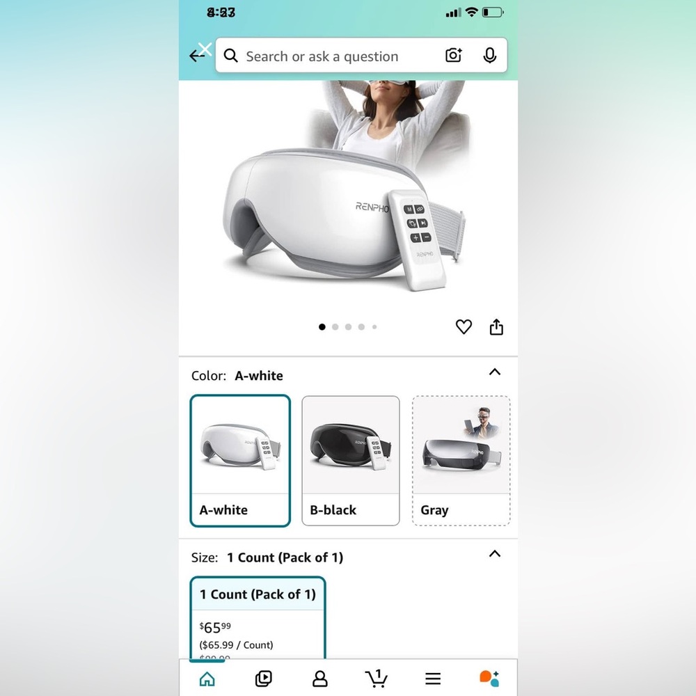 RENPHO Eye Massager with Remote - White and Gray